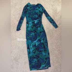 Elegant Blue and Green Camouflage Dress